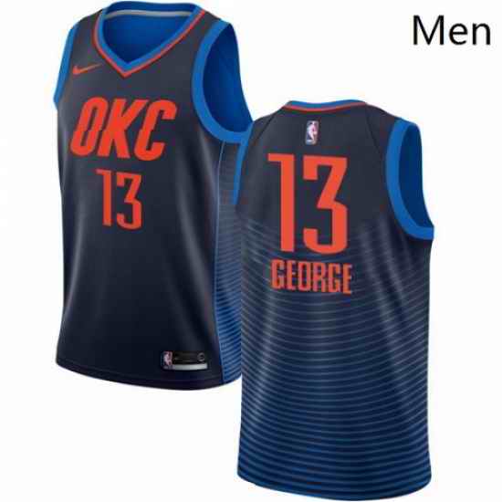 Mens Nike Oklahoma City Thunder 13 Paul George Authentic Navy Blue NBA Jersey Statement Edition